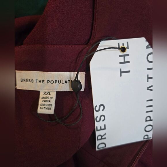 Dress The Population Dana Wrap Waist Midi Cocktail Dress NWT size XXL Burgundy - Picture 6 of 6